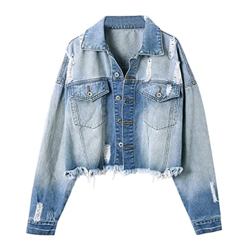 Chic Cropped Frayed Denim Jacket for Women