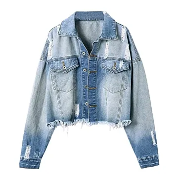 Chic Cropped Frayed Denim Jacket for Women