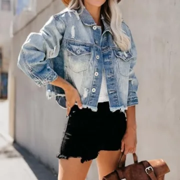 Chic Cropped Frayed Denim Jacket for Women