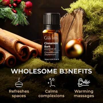 Gya Labs Cinnamon Essential Oil for Diffuser - 0.34 Fl Oz - 100% Pure Natural Cinnamon Bark Essential Oil for Skin, Hair, Lips Body & Candle Making - Spicy Sweet Scent