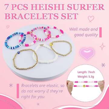 58 Pcs Checkered Makeup Bag Set Preppy Aesthetic Cosmetic Bag Travel Makeup Pouch Toiletry Bag 7 Pcs Heishi Surfer Bracelets with 50 Pcs Pink Preppy Stickers for Women Girls Teens Gift (Pink)