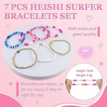 58 Pcs Checkered Makeup Bag Set Preppy Aesthetic Cosmetic Bag Travel Makeup Pouch Toiletry Bag 7 Pcs Heishi Surfer Bracelets with 50 Pcs Pink Preppy Stickers for Women Girls Teens Gift (Pink)