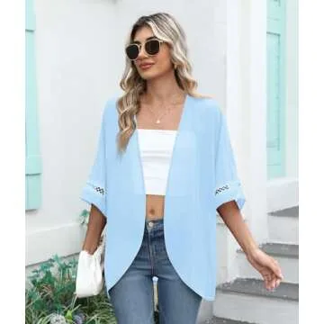 LILBETTER Women Lightweight Chiffon Cardigan with Lace Sleeves