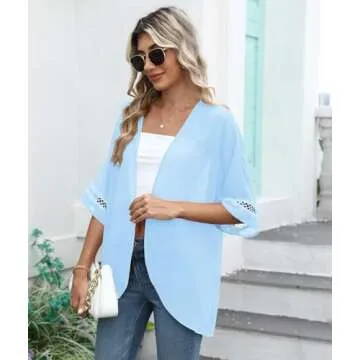 LILBETTER Women Lightweight Chiffon Cardigan with Lace Sleeves