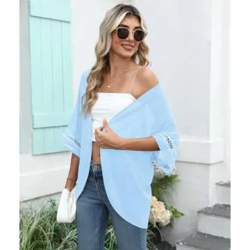 LILBETTER Women Lightweight Chiffon Cardigan with Lace Sleeves