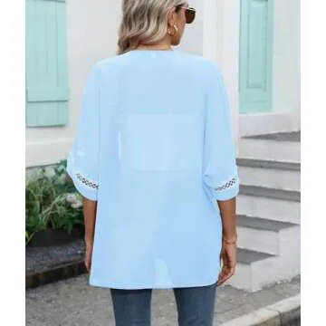 LILBETTER Women Lightweight Chiffon Cardigan with Lace Sleeves
