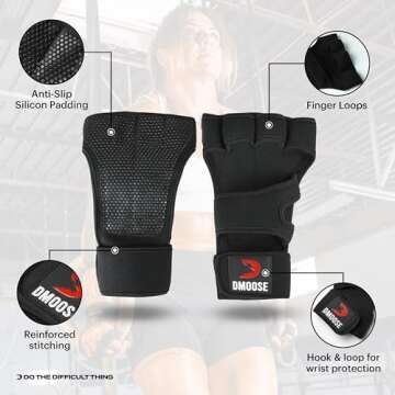DMoose Fitness Ventilated Workout Gloves for Weight Lifting - Gym Gloves for Men & Women with Wrist Support - Non-Slip Palm Silicone to Avoid Calluses - Better Grip for Cross Training & Powerlifting