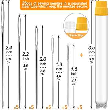 25/50 PCS Premium Large Eye Large gage Needles for Hand Sewing with 2 Needle Threaders, Assorted Siz...