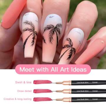 Komall Metallic Nail Art Brushes, 5Pcs Liner Brush Set, UV Gel Polish Painting Art Design Pen for Lo...