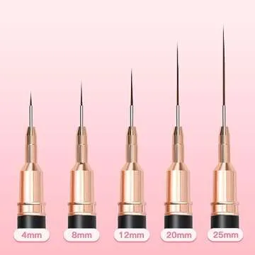 Komall Metallic Nail Art Brushes, 5Pcs Liner Brush Set, UV Gel Polish Painting Art Design Pen for Long Lines, Thin Details, Fine Drawing Sizes 4/8/12/20/25mm(Black)