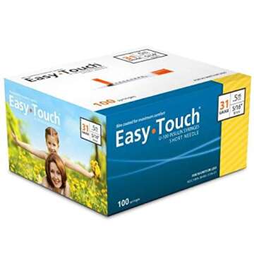 Easy Touch U-100 Insulin Syringe with Needle, 31G 0.5cc 5/16-Inch, Box of 100