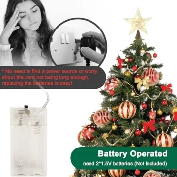 Gold Star Tree Topper with Lights for Christmas Tree