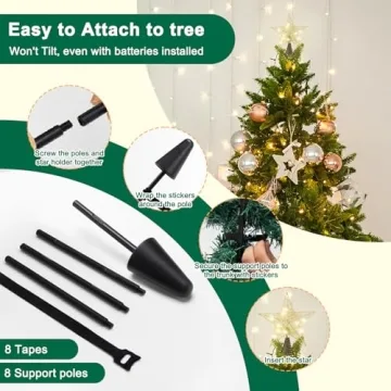 Gold Star Tree Topper with Lights for Christmas Tree