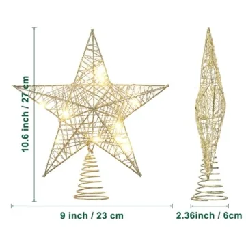 Gold Star Tree Topper with Lights for Christmas Tree