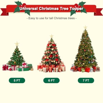 Gold Star Tree Topper with Lights for Christmas Tree