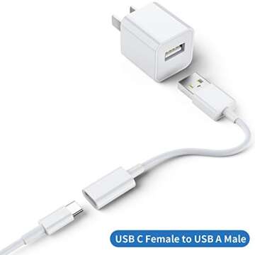 USB C Female to USB Male Adapter (3-Pack),Type C to USB A Charger Cable Adapter,Compatible with iPhone 16 15 Pro 13 12 Plus Max,iPad,Samsung Galaxy Note 10 S23 S22 S21 Plus,Google Pixel(White)