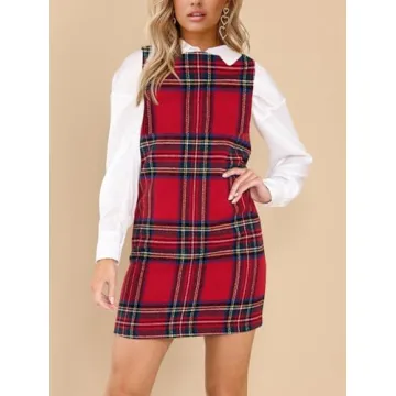Fisoew Women's Sleeveless Plaid Dress for Christmas and Work