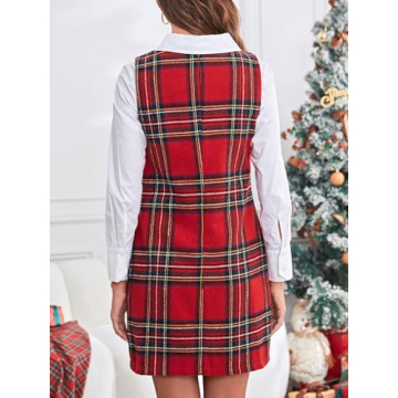 Fisoew Women's Sleeveless Plaid Dress for Christmas and Work