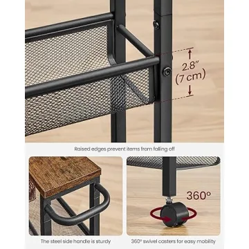 VASAGLE Slim Rolling Storage Cart for Narrow Spaces