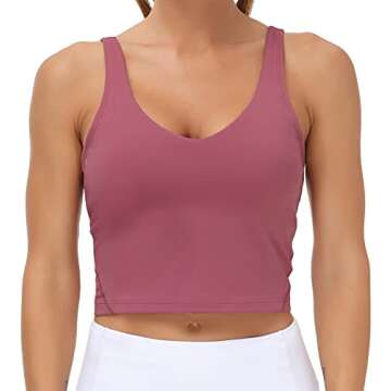 Women’s Longline Sports Bra Wirefree Padded Medium Support Yoga Bras Gym Running Workout Tank Tops (Rose red, Small, s)