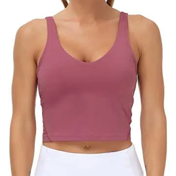 Women’s Longline Sports Bra Wirefree Padded Medium Support Yoga Bras Gym Running Workout Tank Tops (Rose red, Small, s)