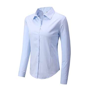 DIYUS Women's Button Down Shirt - Slim-Fit, Stretchy Cotton Blouse for Stylish Comfort
