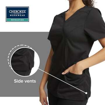 WW Revolution by Cherokee WW610 Women's Mock Wrap Scrub Top, Black, M