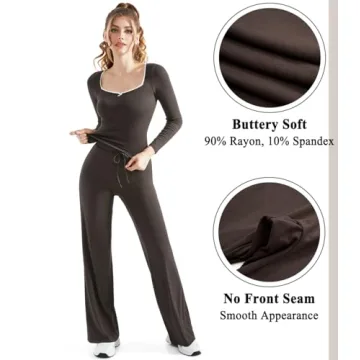 OMKAGI Women’s Lounge Set with Lace Detail and Wide Leg Pants