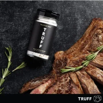 TRUFF Black Truffle Salt, Fine and Coarse Sea Salt, Dried Black Summer Truffles, Specialty Seasoning for A Truly Aromatic Flavor Experience, For the Finest Steaks or Unique Everyday Popcorn (5.3 oz)