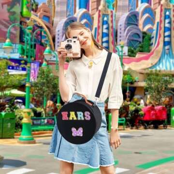 Chenille Letter Bow Mouse Ears Travel Case,Large Round Tiara Tote Storage Box,Headband Ears Display ...