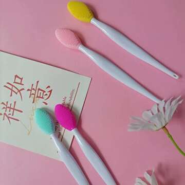 4 PCS Lip Scrub Brush,Double-Sided Silicone Exfoliating Lip Brush Exfoliating Brush for Men Wome Double-sided Soft ​Lip Brush for ​Smoother and Fuller Lip Appearance