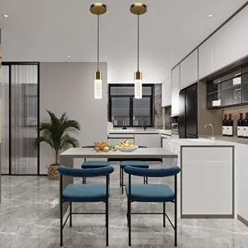 Brass Pendant Light Crystal Column, LED Pendant Lights, Pendant Lights 2 Pack, Crystal Pendant Lights, Pendant Light Fixtures, Pendant Lighting For Kitchen Island, Dining Room, Bedroom (3000K)