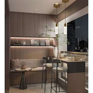 Brass Pendant Light Crystal Column, LED Pendant Lights, Pendant Lights 2 Pack, Crystal Pendant Lights, Pendant Light Fixtures, Pendant Lighting For Kitchen Island, Dining Room, Bedroom (3000K)