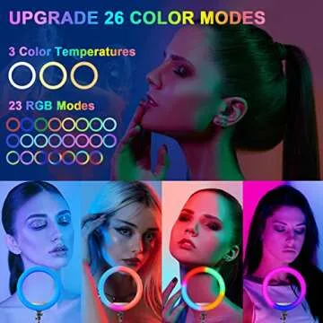 RGB Foldble 18 inch Ring Light with Tripod Stand (2700-7000K) for Phone Camera iPad Selfie Live Stream YouTube TikTok Video Shooting Best Lighting Atmosphere Ringlight (18 inch)