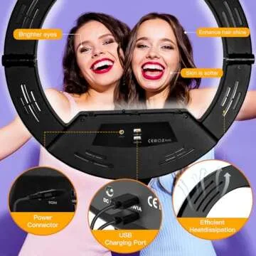 RGB Foldble 18 inch Ring Light with Tripod Stand (2700-7000K) for Phone Camera iPad Selfie Live Stream YouTube TikTok Video Shooting Best Lighting Atmosphere Ringlight (18 inch)