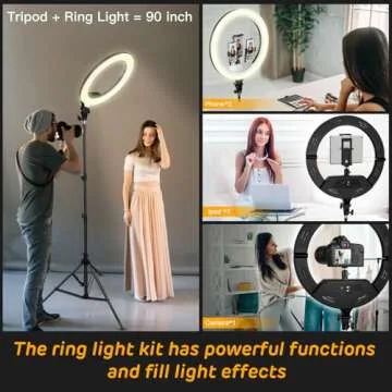 RGB Foldble 18 inch Ring Light with Tripod Stand (2700-7000K) for Phone Camera iPad Selfie Live Stream YouTube TikTok Video Shooting Best Lighting Atmosphere Ringlight (18 inch)