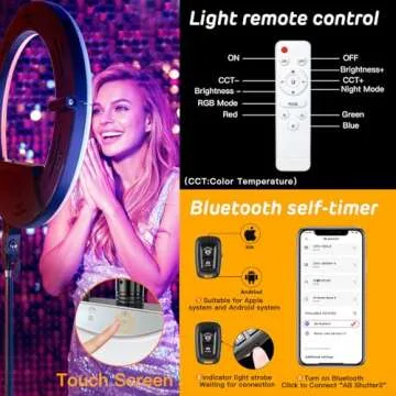 RGB Foldble 18 inch Ring Light with Tripod Stand (2700-7000K) for Phone Camera iPad Selfie Live Stream YouTube TikTok Video Shooting Best Lighting Atmosphere Ringlight (18 inch)