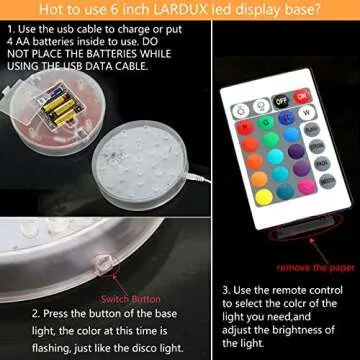 LARDUX LED Lights Base - 6 inch Round Lights Display Stand for Effiel Tower Vase Crystal Glass Art LED Pedestal Base - Charging USB or Battery Powered