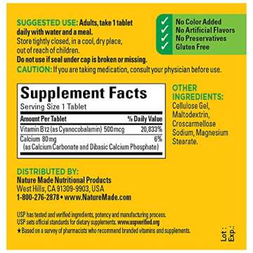 Nature Made Vitamin B12 500 mcg Supplement for Energy