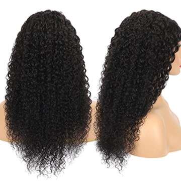 Curly V Part Wig Human Hair No Leave Out Thin Part Wig for Black Women Upgraded U Part Wig with 5*2 inch Lace Beginner Friendly Glueless No Sew Brazilian Remy Human Hair V part Wigs 150% Density (1b#,20inch)