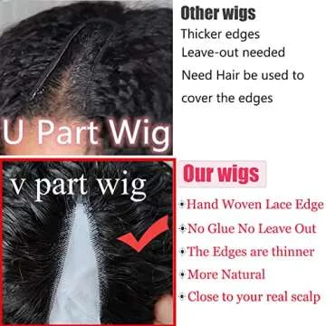 Curly V Part Wig Human Hair No Leave Out Thin Part Wig for Black Women Upgraded U Part Wig with 5*2 inch Lace Beginner Friendly Glueless No Sew Brazilian Remy Human Hair V part Wigs 150% Density (1b#,20inch)