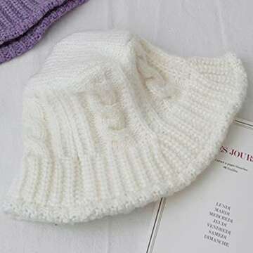 Minache Women Girls Winter Warm Bucket Hat Solid Color Beanie Hat Chunky Cable Knit Hats Foldable Floppy Knitted Cap