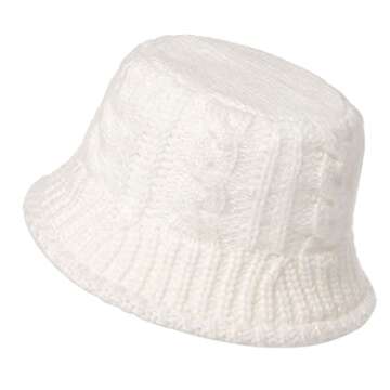 Minache Women Girls Winter Warm Bucket Hat Solid Color Beanie Hat Chunky Cable Knit Hats Foldable Floppy Knitted Cap