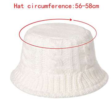 Minache Women Girls Winter Warm Bucket Hat Solid Color Beanie Hat Chunky Cable Knit Hats Foldable Floppy Knitted Cap