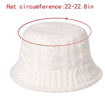 Minache Women Girls Winter Warm Bucket Hat Solid Color Beanie Hat Chunky Cable Knit Hats Foldable Floppy Knitted Cap