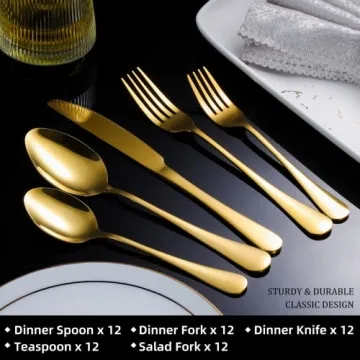 60-Piece Gold Silverware Set for Elegant Dining