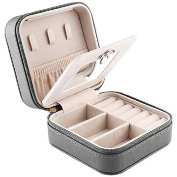 JIDUO Duomiila Small Jewelry Box, Travel Mini Organizer Portable Display Storage Case for Rings Earrings Necklace,Gifts for Girls Women (Grey)