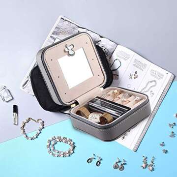 JIDUO Duomiila Small Jewelry Box, Travel Mini Organizer Portable Display Storage Case for Rings Earrings Necklace,Gifts for Girls Women (Grey)