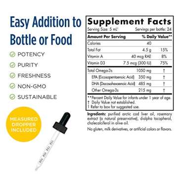 Nordic Naturals DHA Infant, Unflavored - 4 oz - 1050 mg Omega-3 + 300 IU Vitamin D3 - Supports Brain...