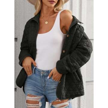 EVALESS Women's Lightweight Diamond Quilted Jacket 2024 Fashion Trendy Casual Fall Warm Winter Open ...